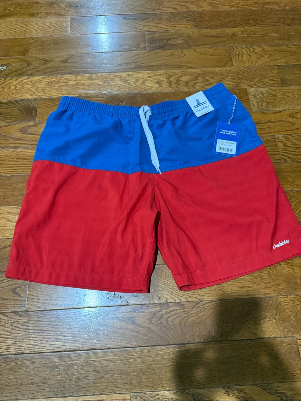 Chubbies Blue and Red Colorblock Swim Trunks